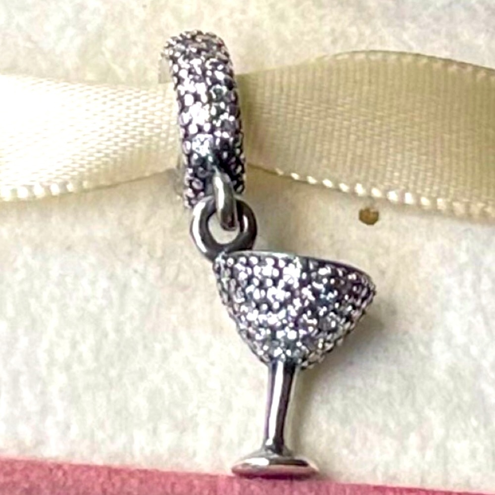 NEW❗️Pandora Sterling Silver 925 Pavé Cocktail Glass Dangle Charm
